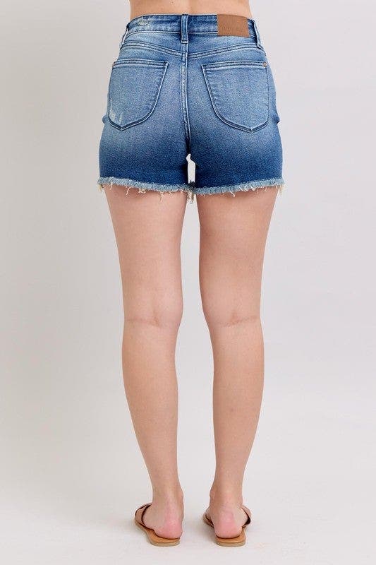 Judy Blue Full Size V-Front Denim Shorts with Shield Pockets Plus Size