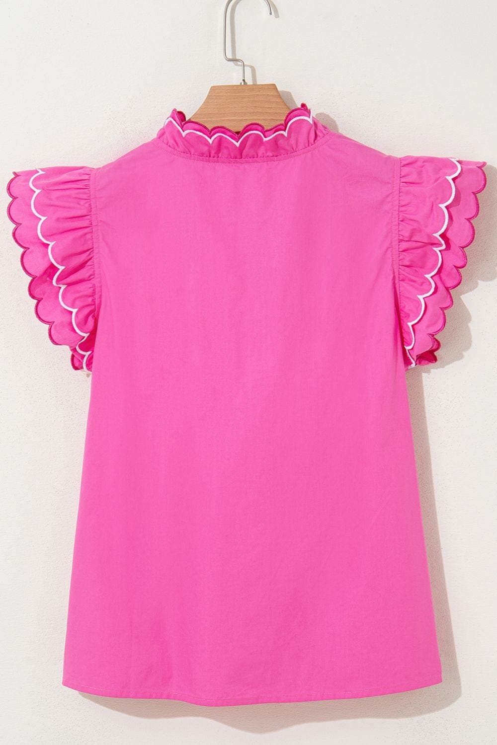 Contrast Scallop Trim Layered Short Sleeve V Neck Blouse