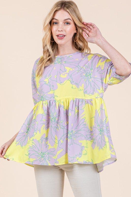 BOMBOM Floral Babydoll Tunic Top
