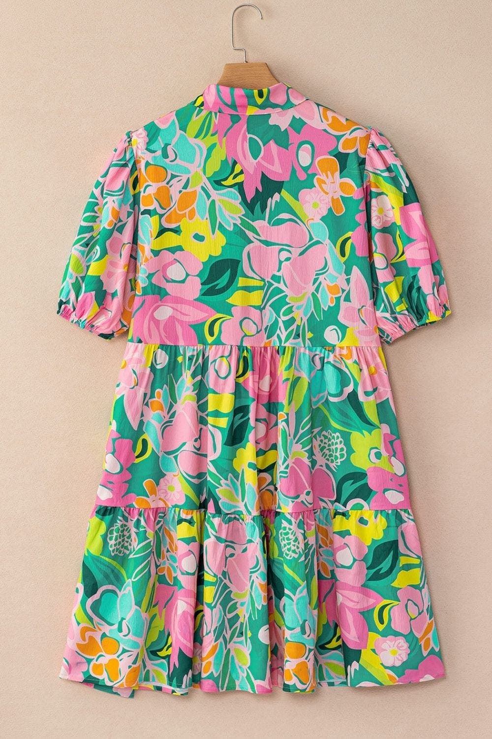 Button Down Floral Puff Sleeve Babydoll Dress