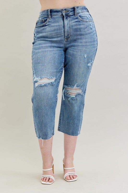 Judy Blue Full Size High Waist Destroy Crop Wide Leg Jeans Plus Size