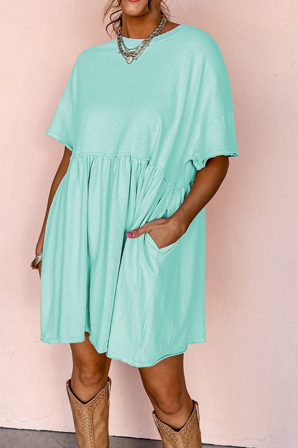 Round Neck Half Sleeve Mini Tee Dress