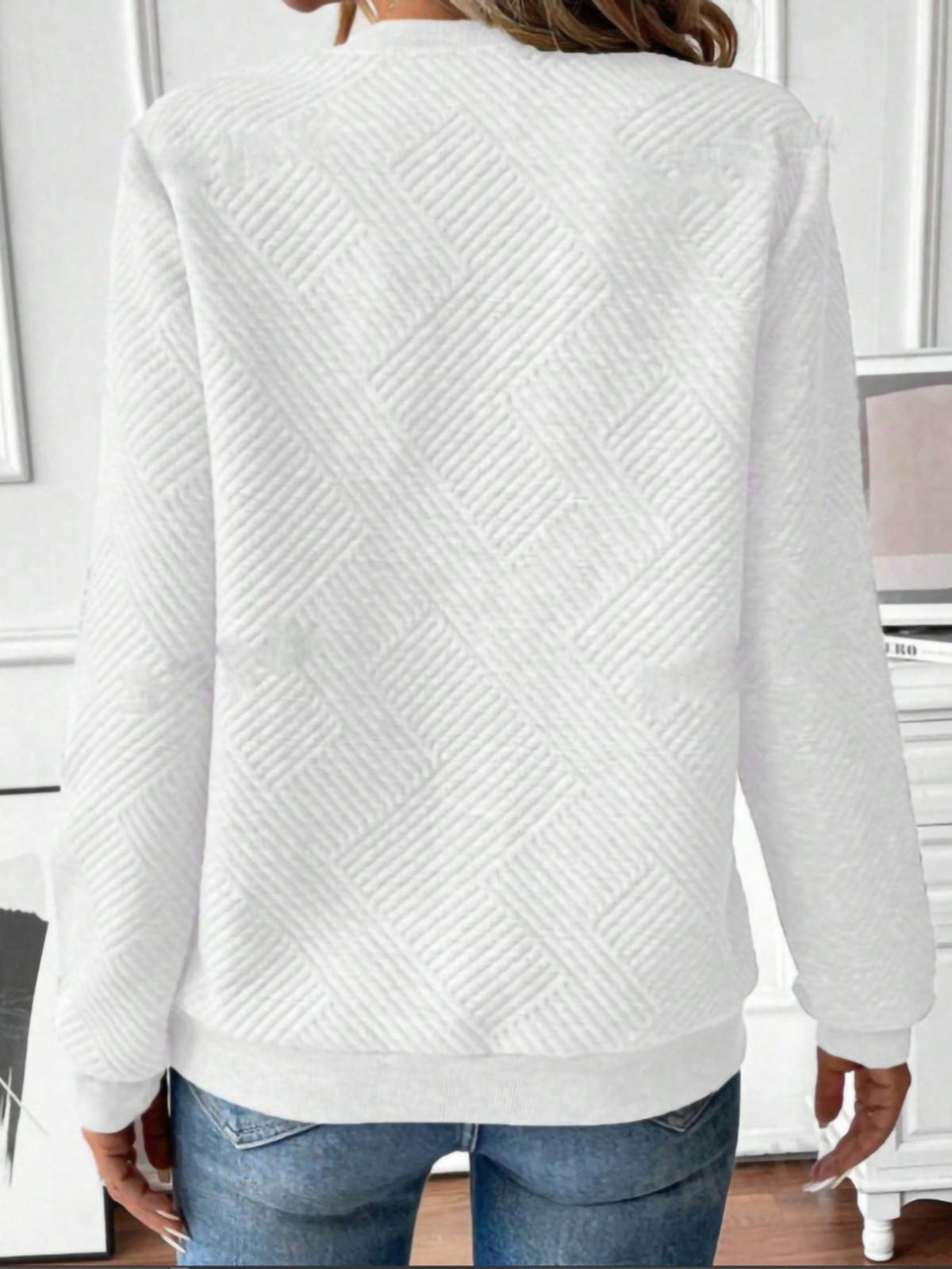 Quarter Zip Textured Long Sleeve Sweatshirt