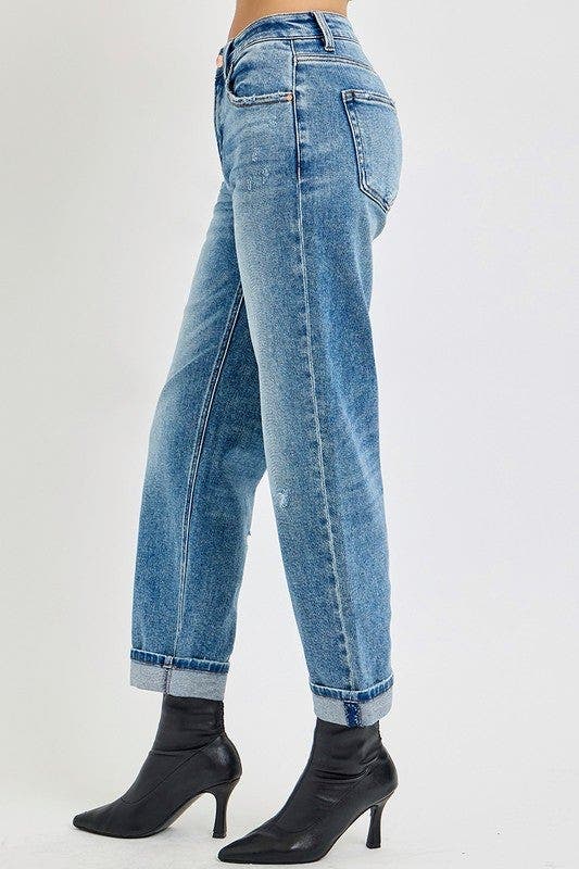 RISEN Full Size High Rise Ankle Boyfriend Distressed Jeans Plus Size