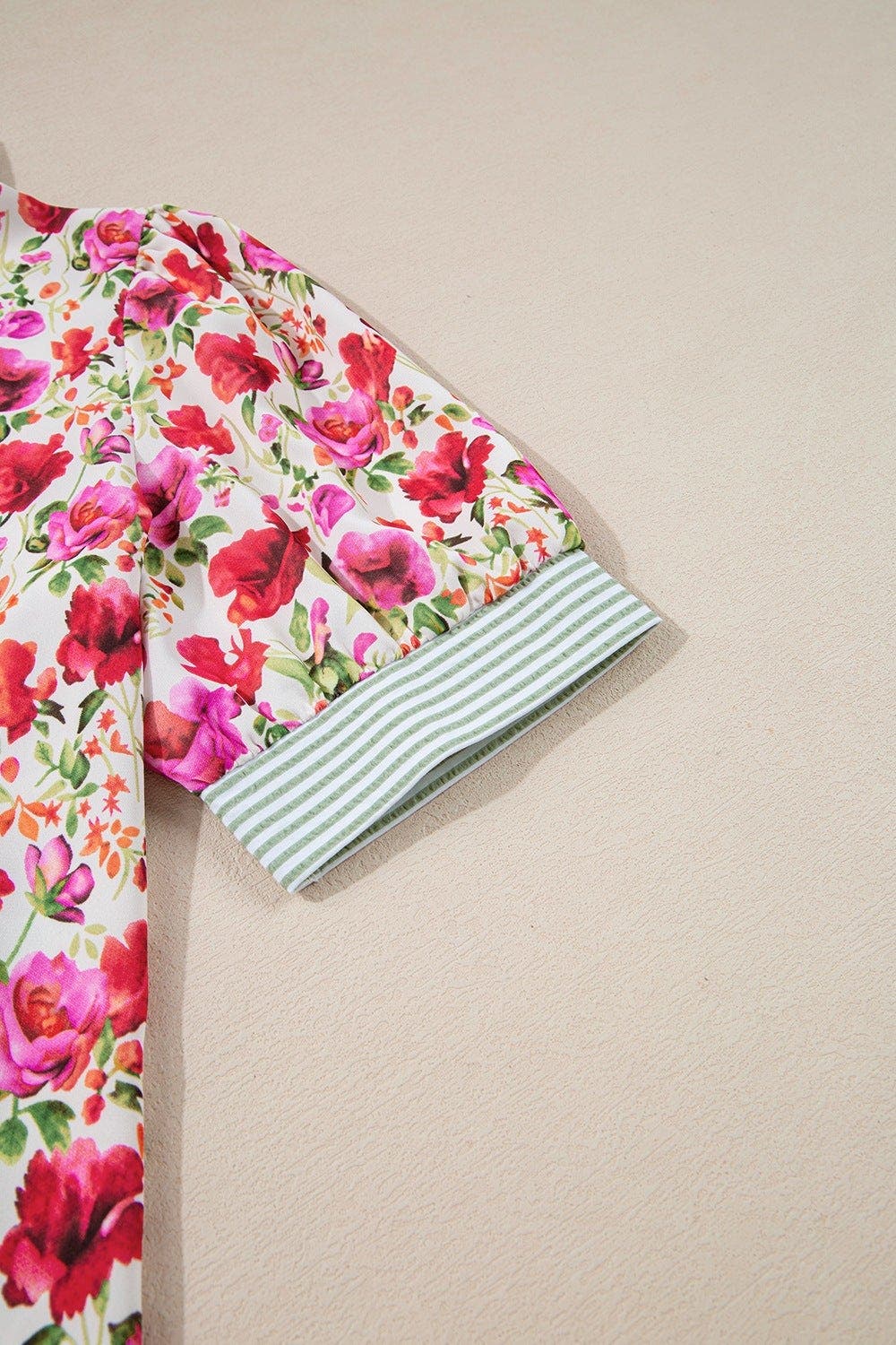 Printed Collared Neck Short Sleeve Blouse