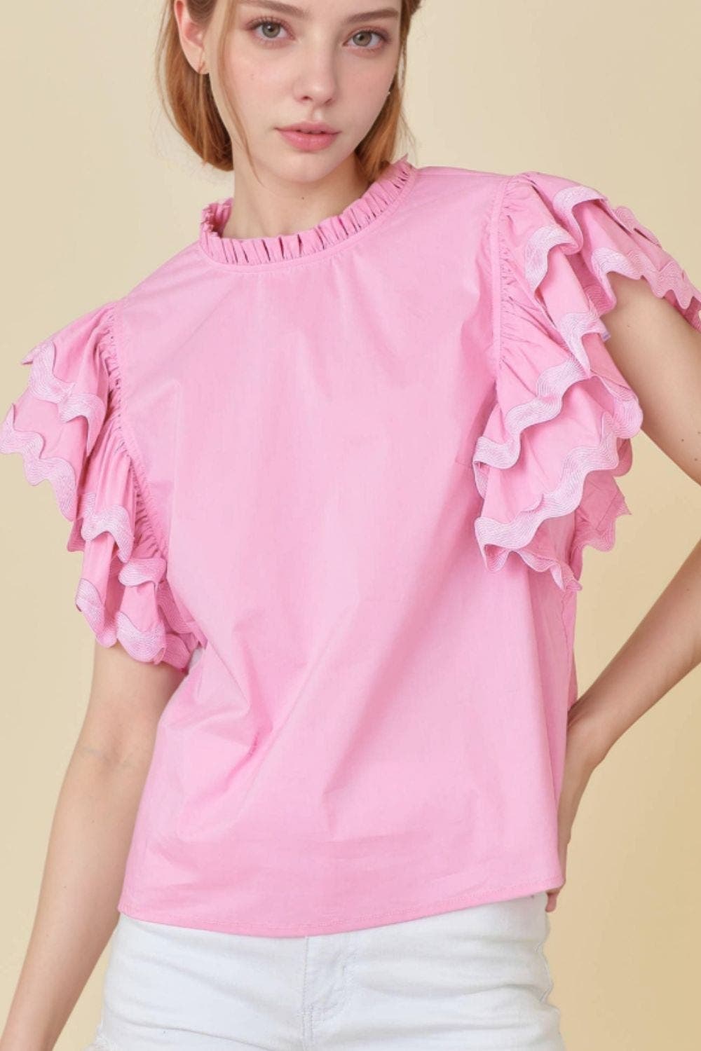 Ruffled Sleeve Frilled Collar Blouse