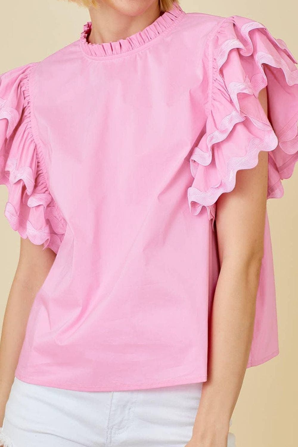 Ruffled Sleeve Frilled Collar Blouse