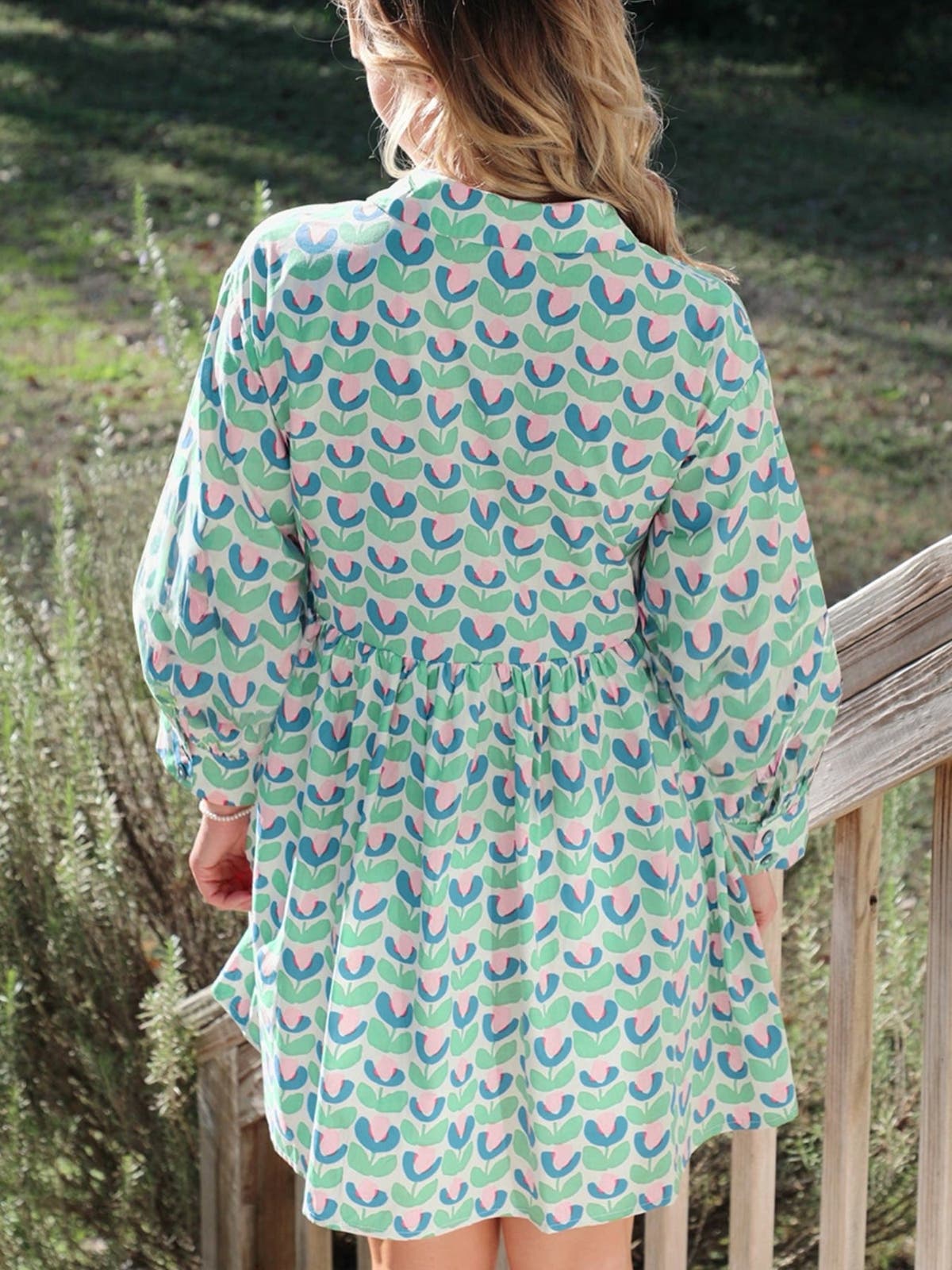 Printed Long Sleeve Shirt Dress