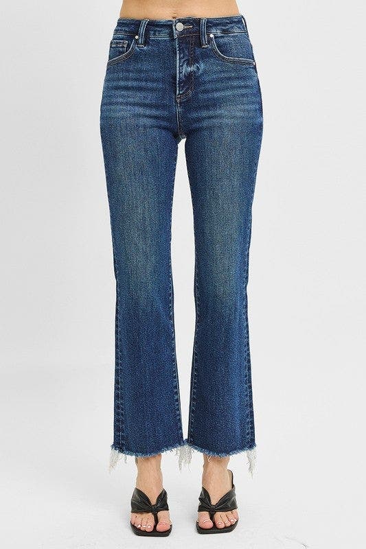 RISEN Full Size Tummy Control High Rise Crop Straight Raw Cut Hem Jeans Plus Size