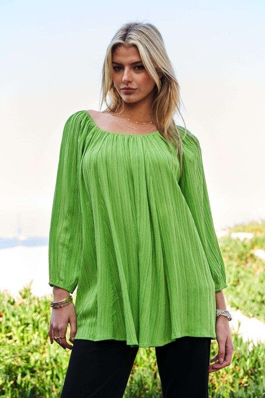 Davi & Dani Crinckled Texture Fabric Round Neck Swing Top