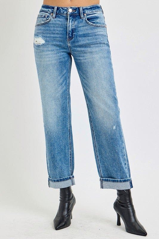 RISEN Full Size High Rise Ankle Boyfriend Distressed Jeans Plus Size