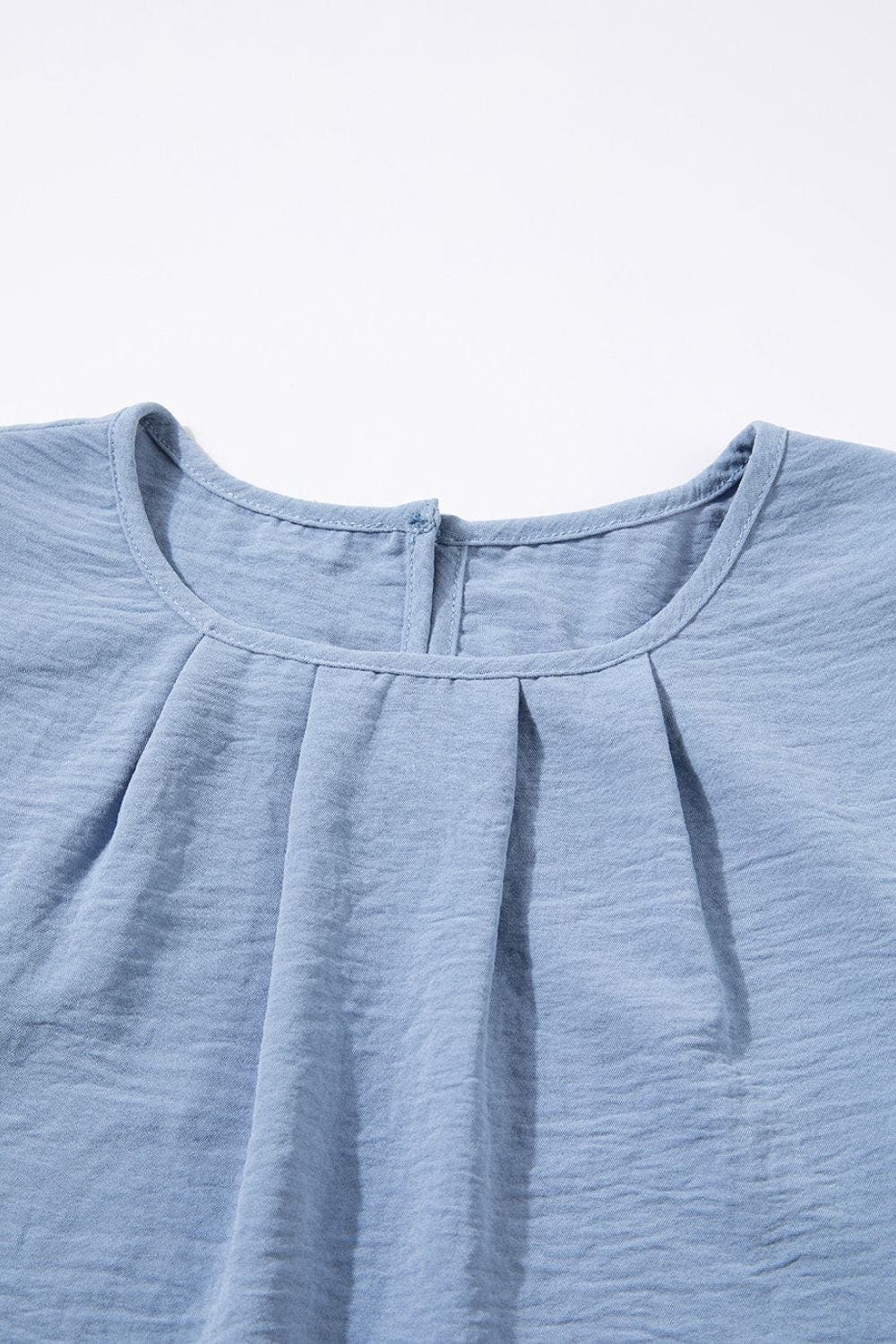 Solid Color Flounce Sleeve Pleated Round Neck Blouse