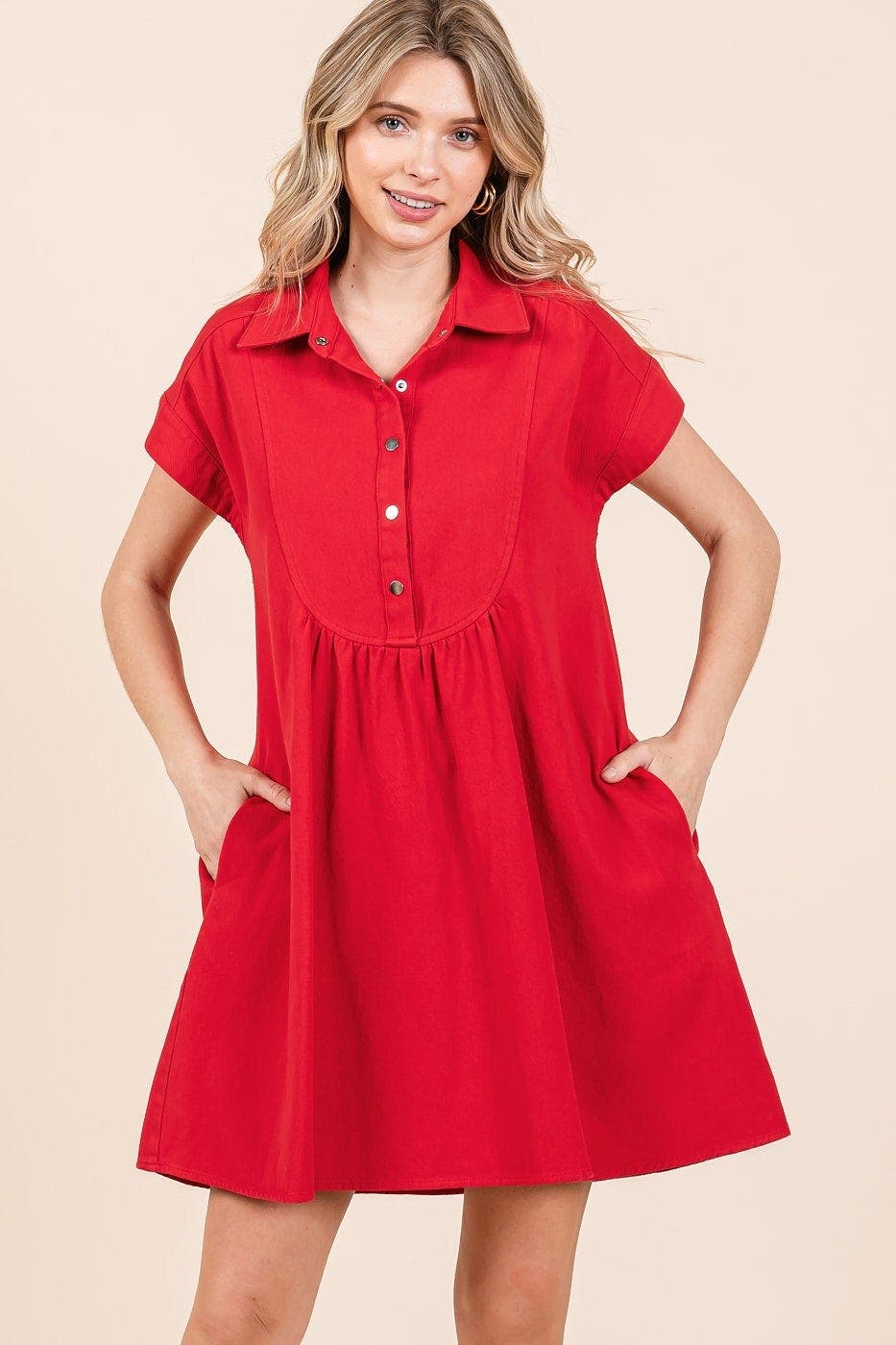 Mittoshop Twill Short Sleeve Collared Mini Dress
