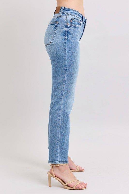 Judy Blue Full Size Mid Rise Vintage Wash Slim Jeans with Cell Phone Pocket Plus Size