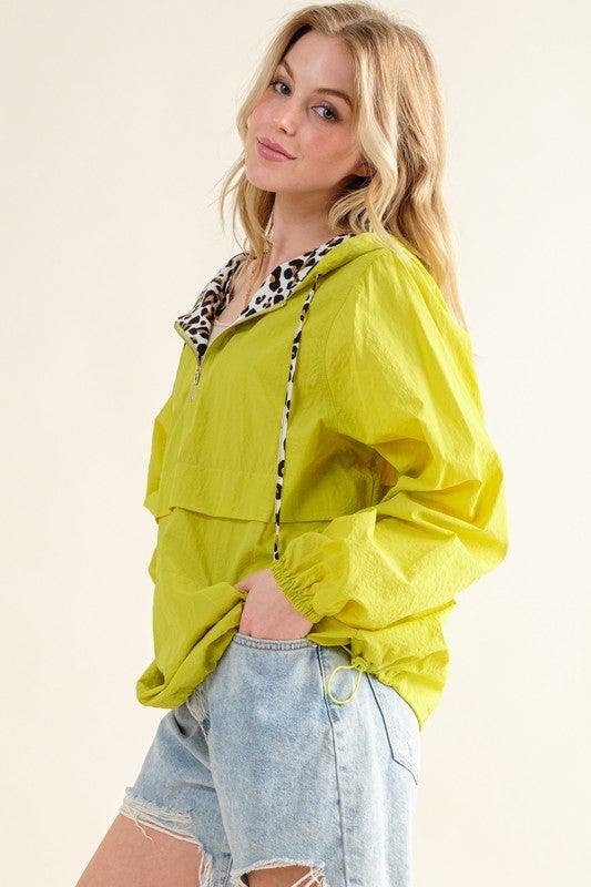 And The Why Leopard Print Hoodie Zipper Up Pocket Windbreaker