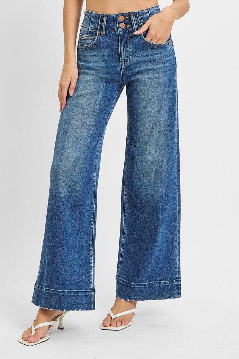 RISEN Full Size High Rise Ankle Wide Seam Detailed Jeans Plus Size
