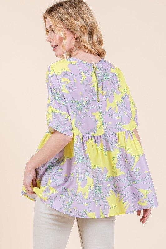 BOMBOM Floral Babydoll Tunic Top