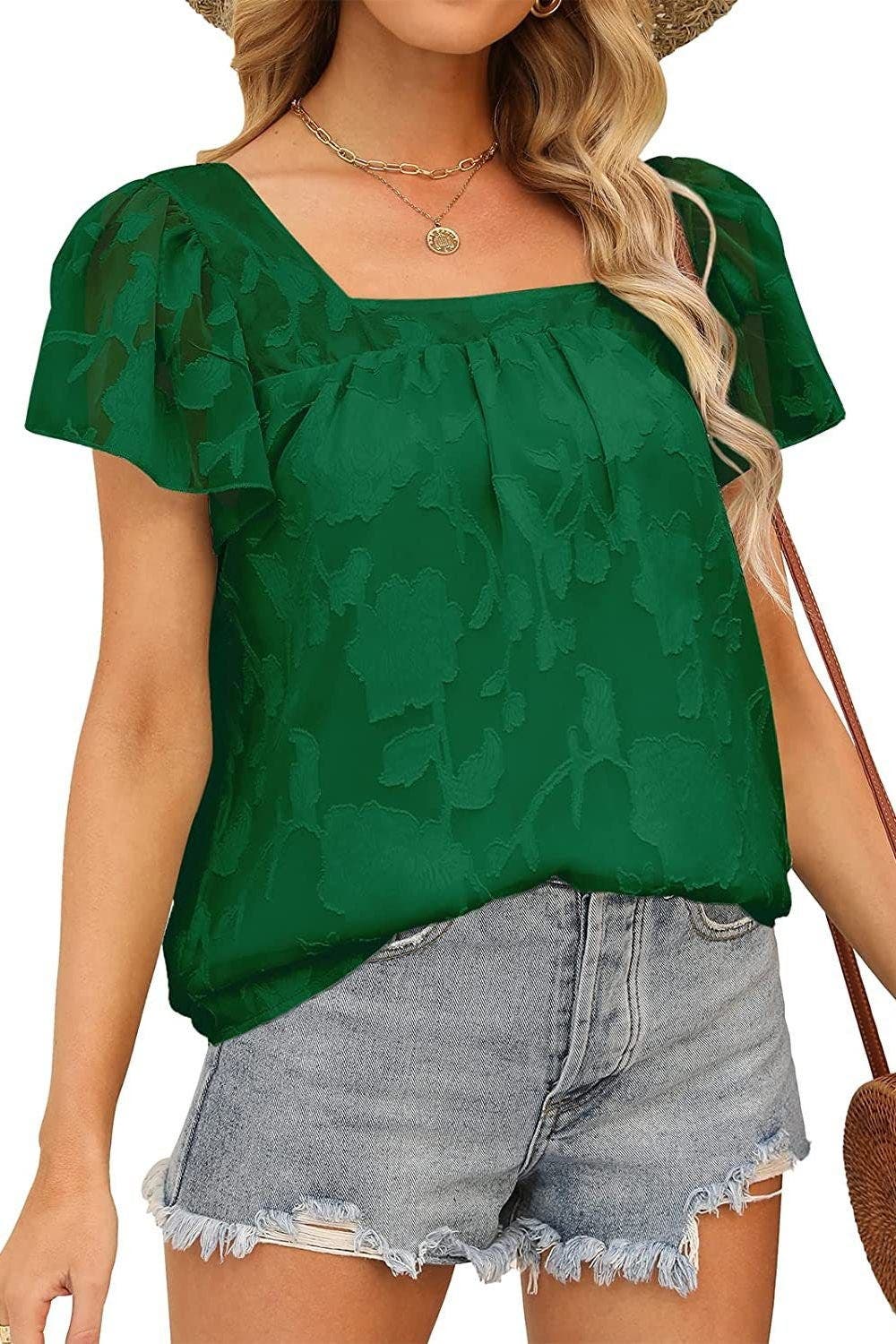 Square Neck Short Sleeve Blouse