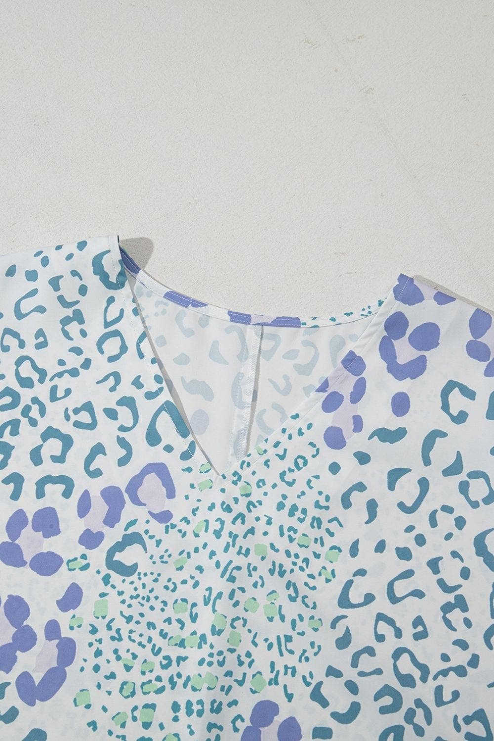 Leopard Print V Neck Short Sleeve Blouse