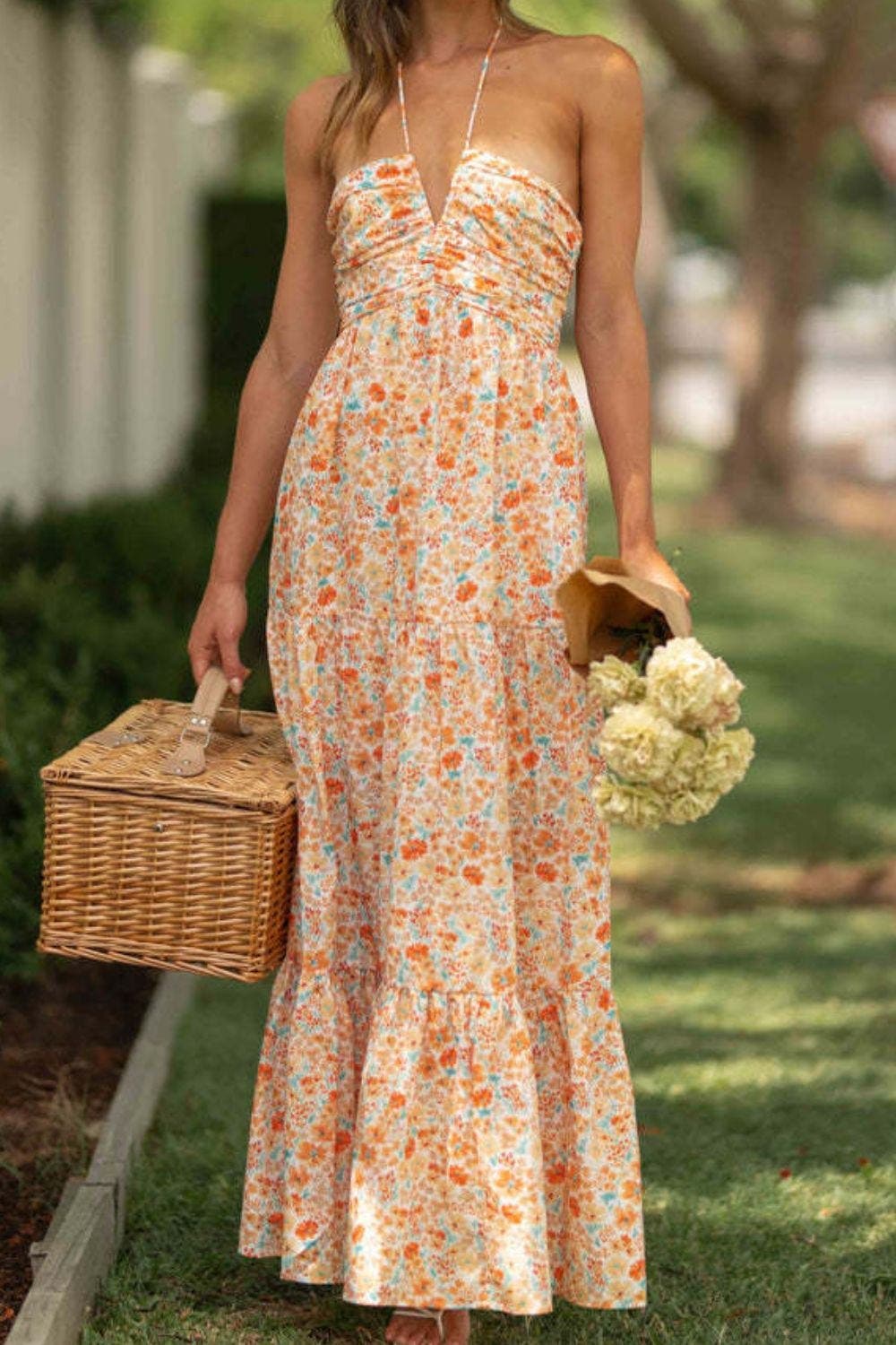 Tiered Halter Neck Printed Cami Dress