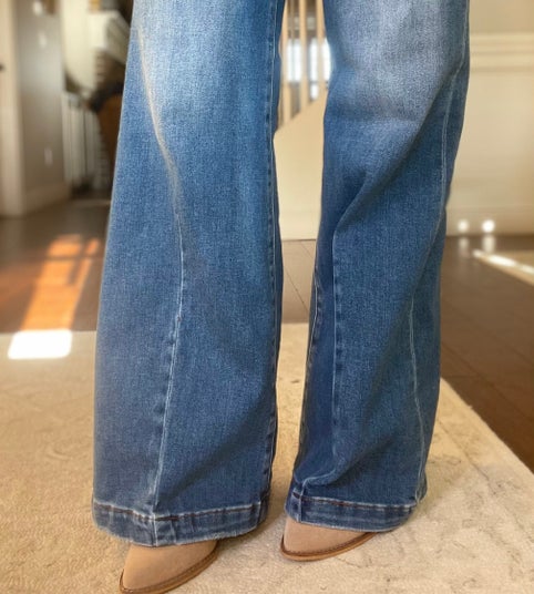 RISEN Full Size Mid Rise Wide Leg Jeans with Flared Look Plus Size