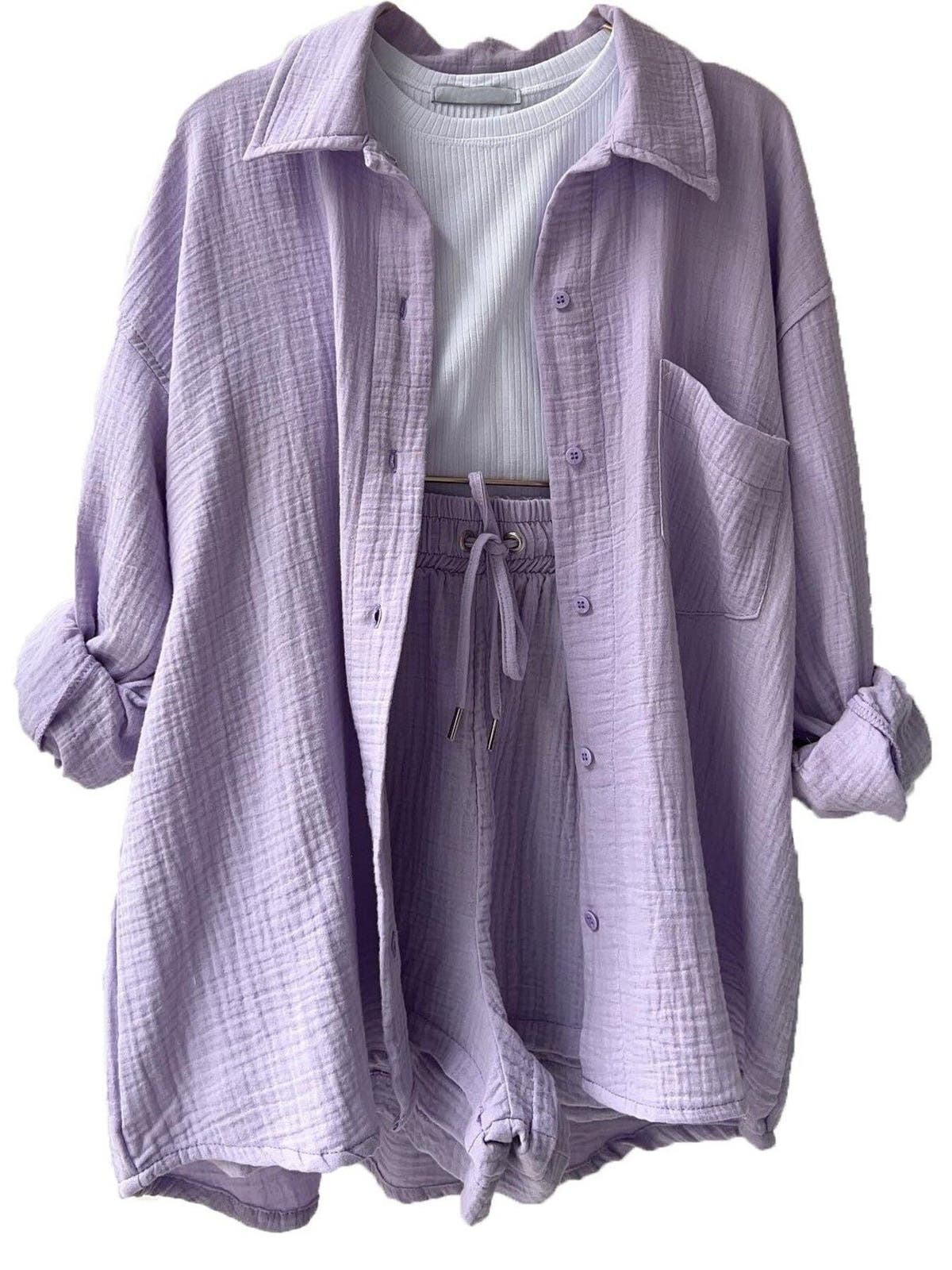 Textured Button Up Shirt and Shorts Set