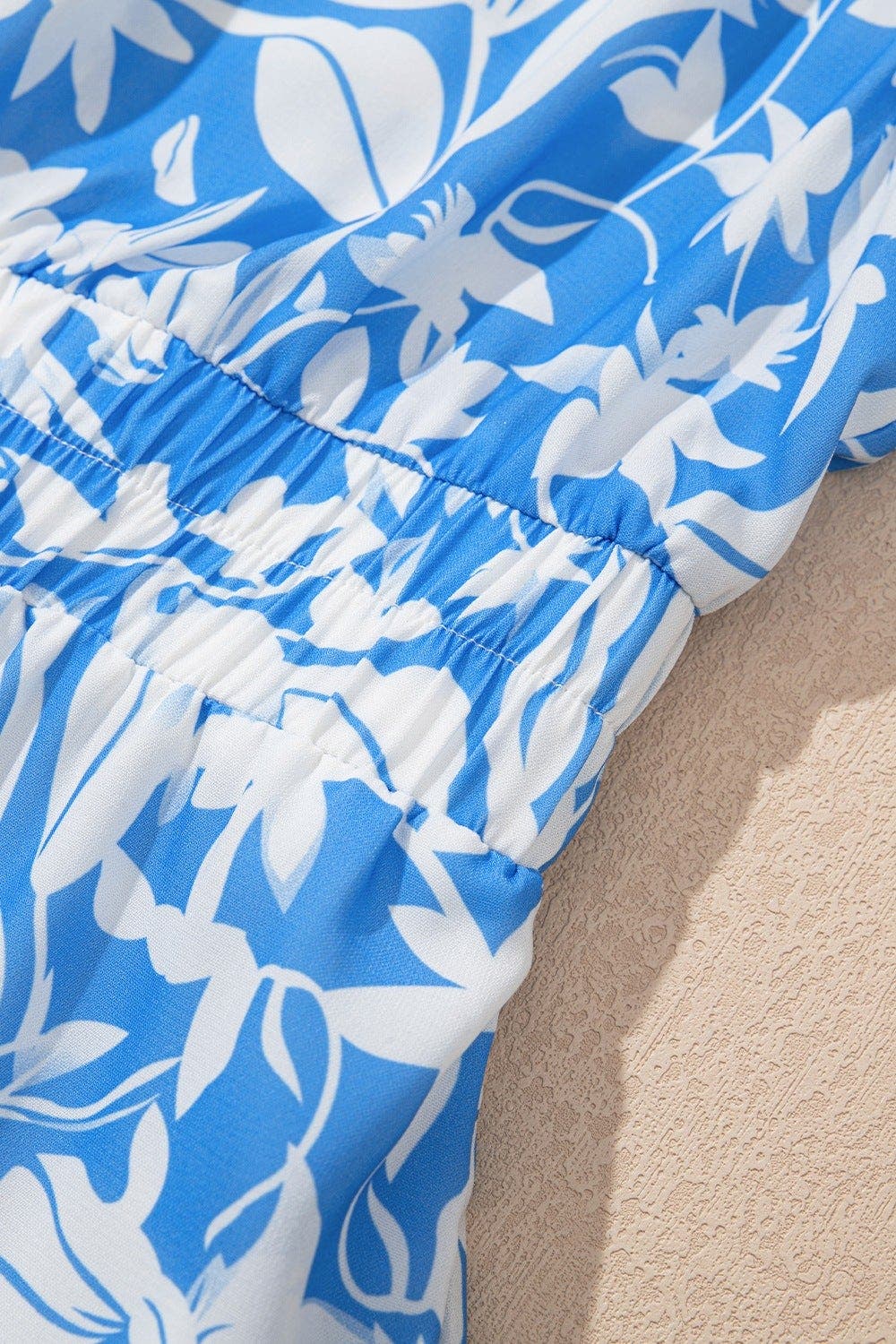 Floral V Neck Puff Short Sleeve Flowy Dress