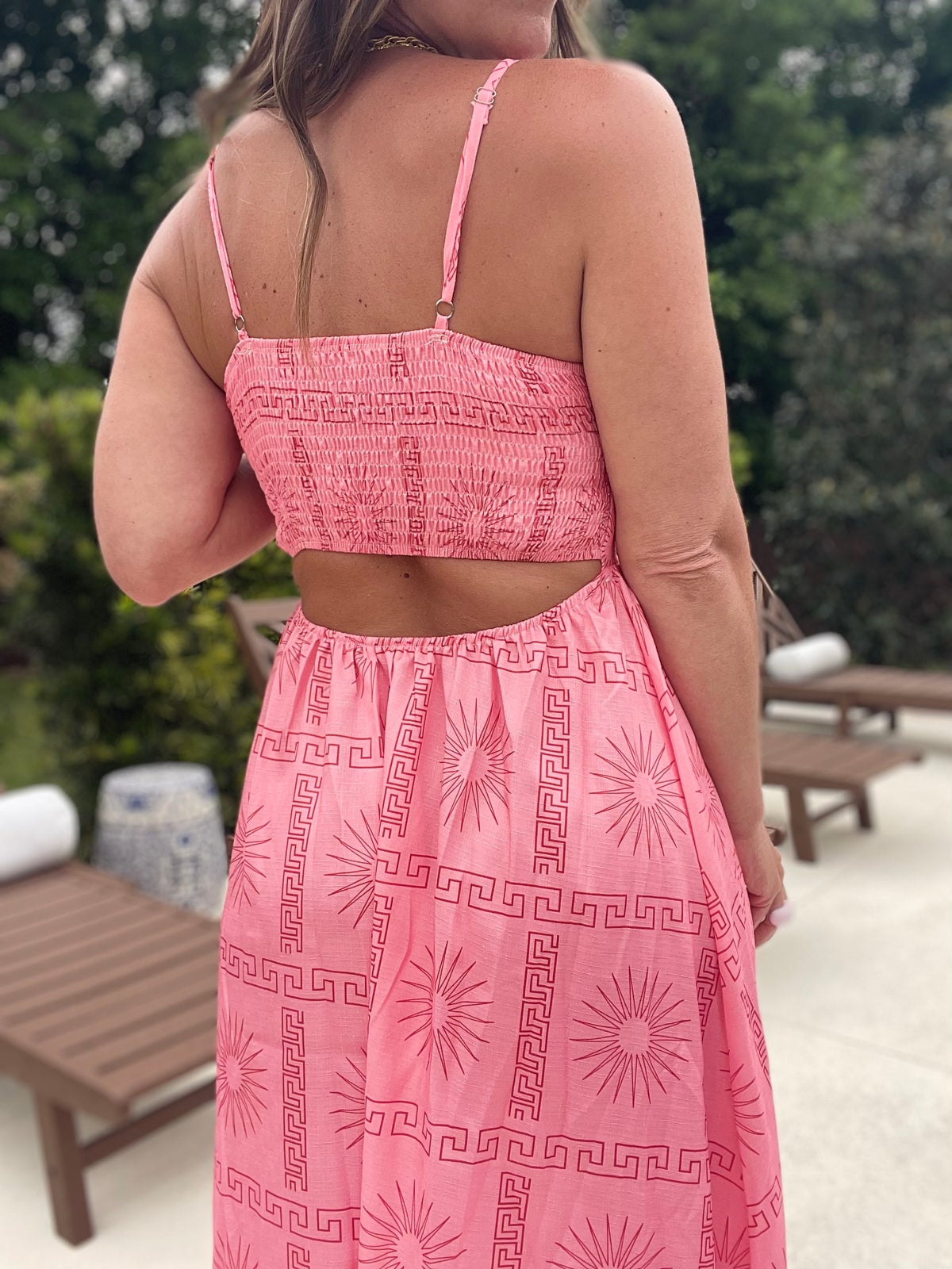 Cutout Back Printed Square Neck Maxi Cami Dress