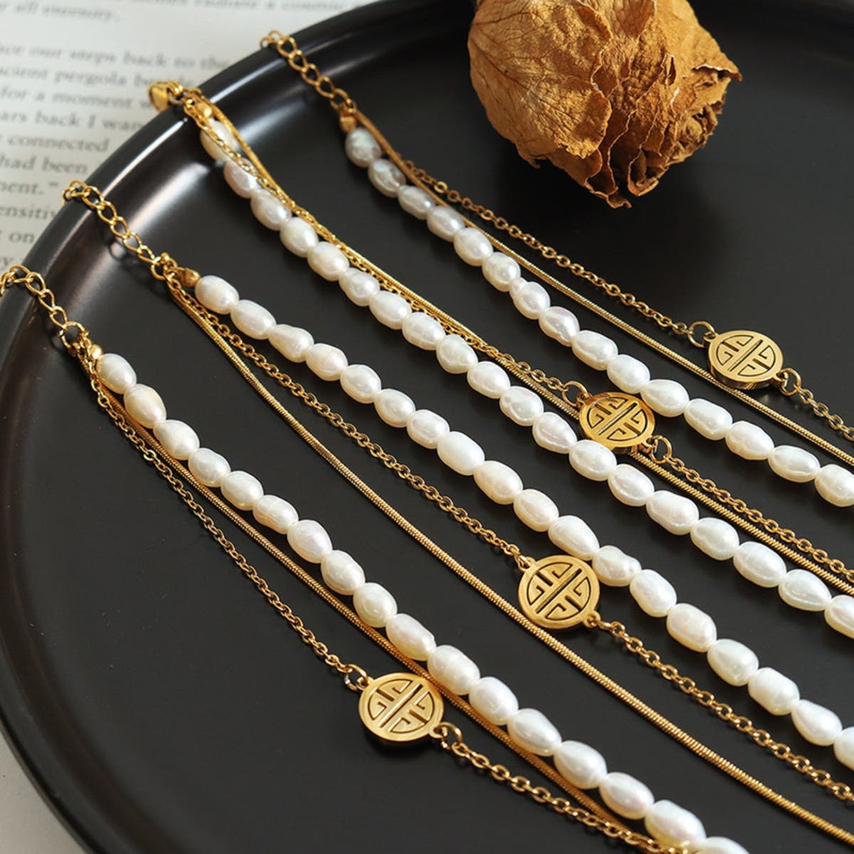 Titanium Steel Three-Layered Pearl Bracelet *Final Sale*