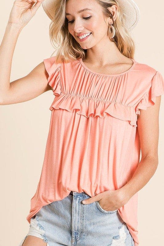 BiBi Jersey Knit Gathered Top with Ruffles