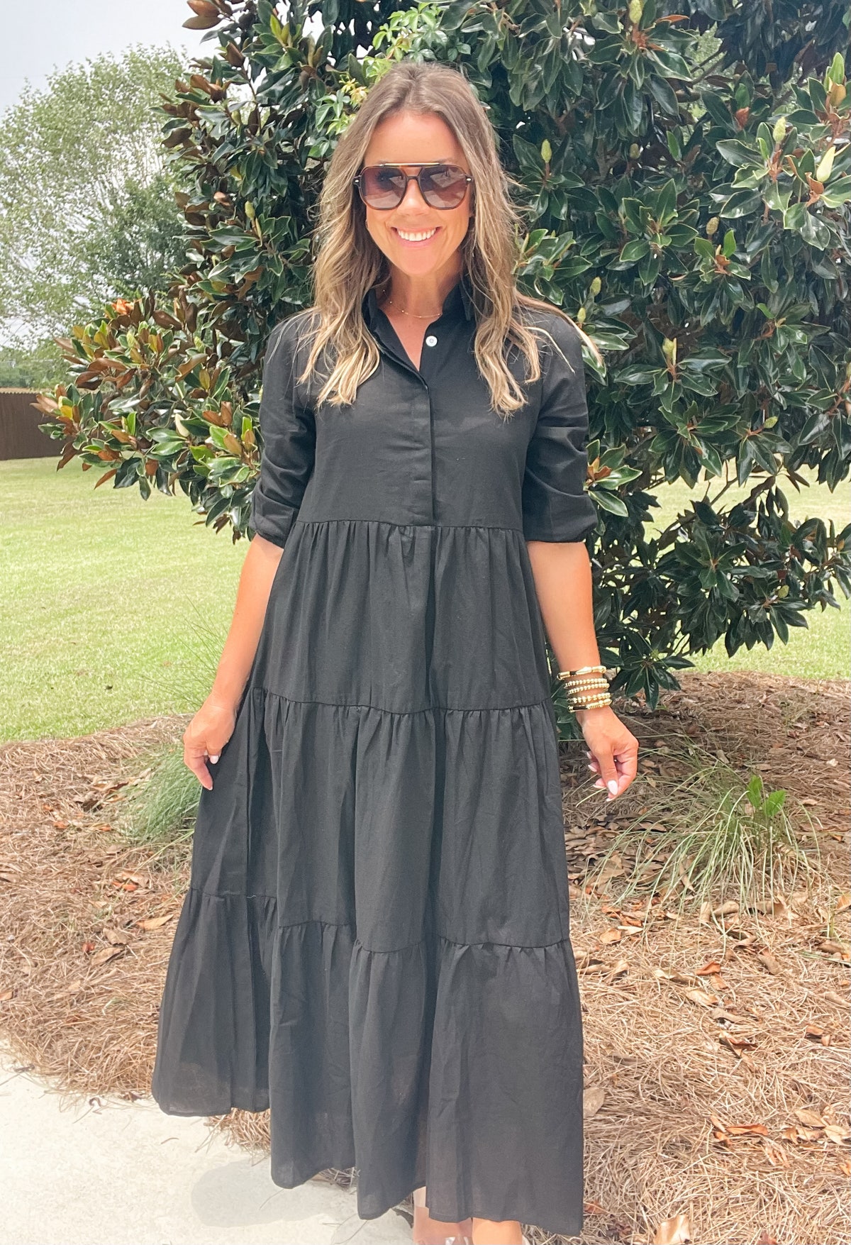 Full Size Tiered Button-Front Maxi Shirt Dress Plus Size