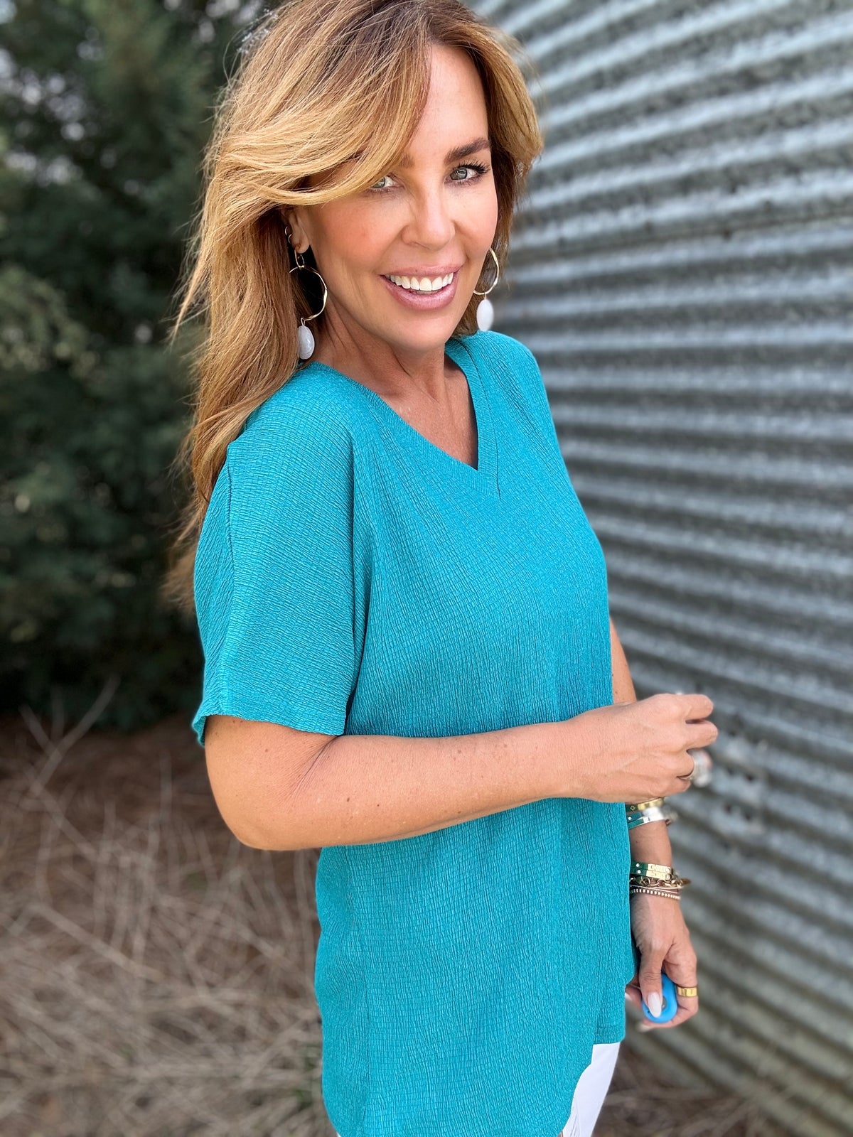 Textured V-Neck Short Sleeve T-Shirt
