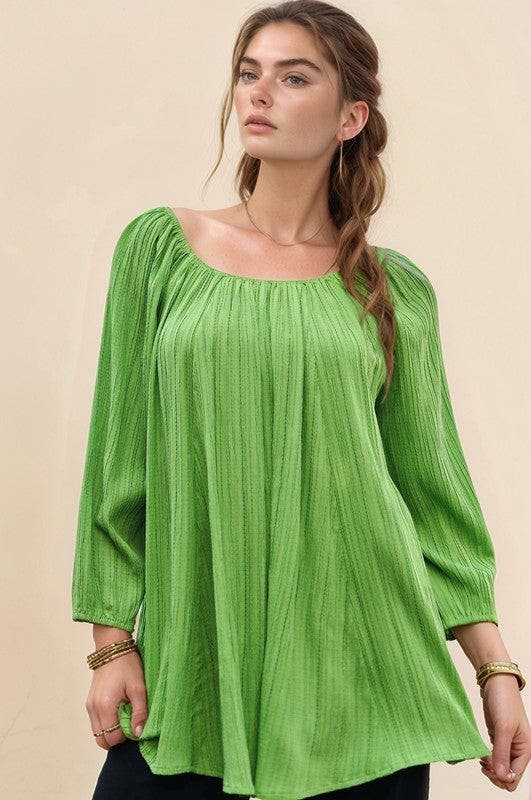 Davi & Dani Crinckled Texture Fabric Round Neck Swing Top