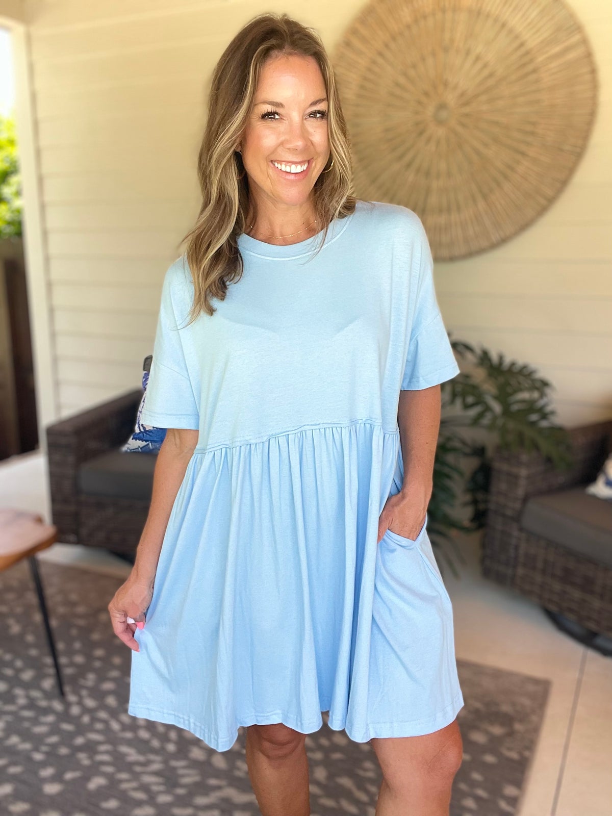 Round Neck Half Sleeve Mini Tee Dress