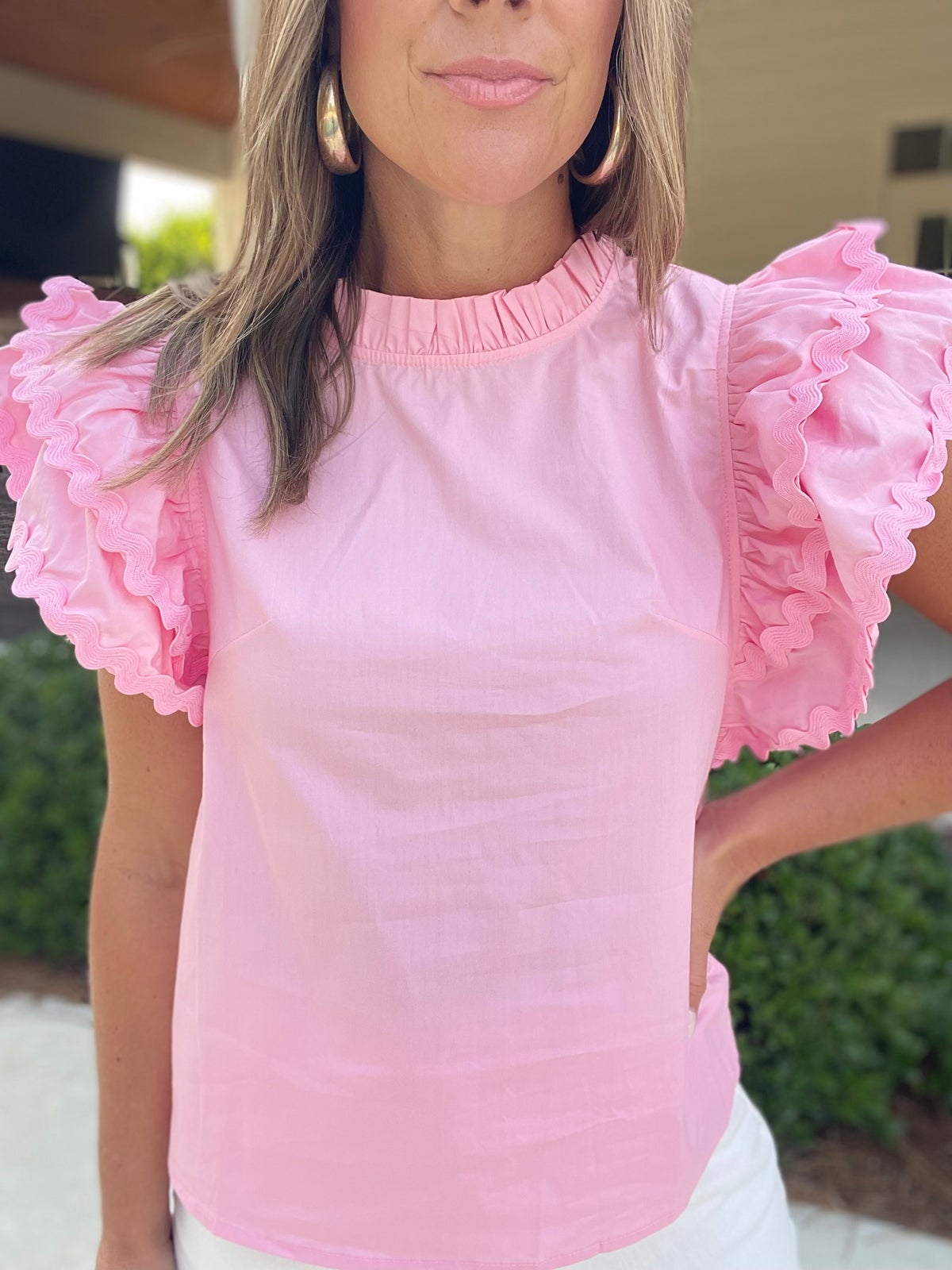 Ruffled Sleeve Frilled Collar Blouse