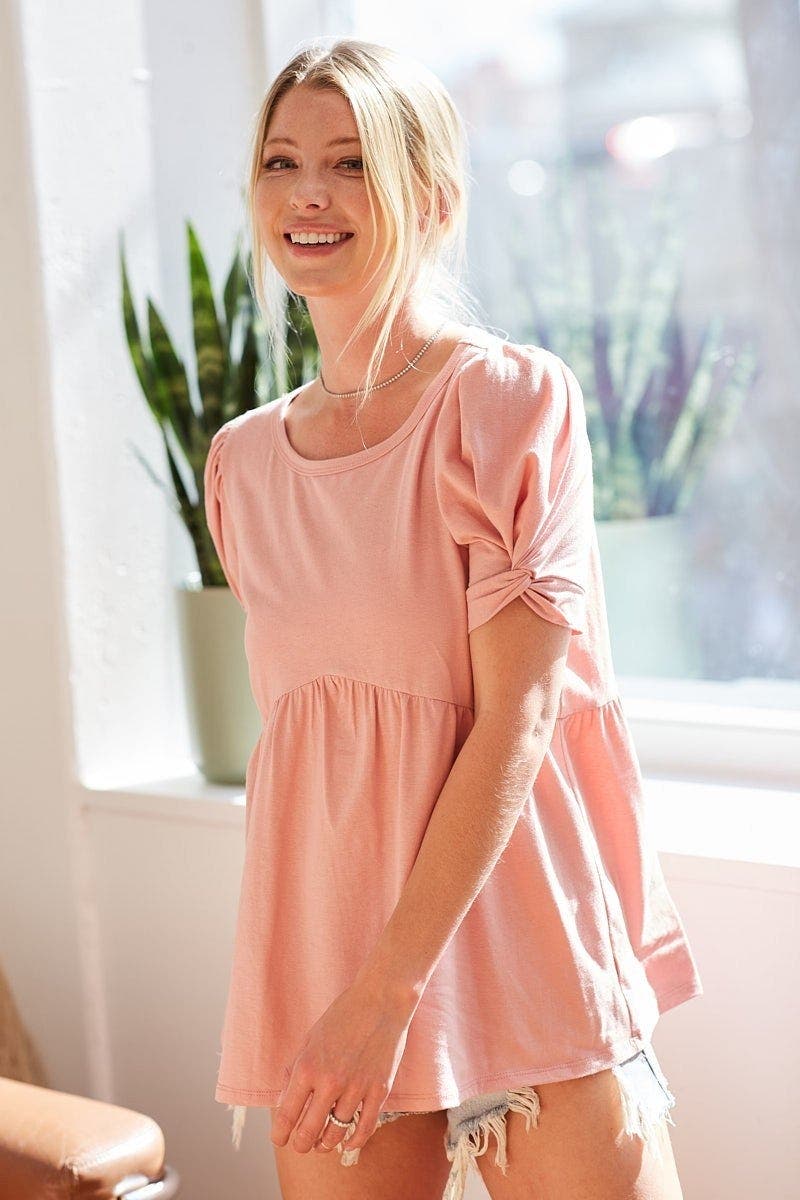 BiBi Cotton Span Knit with Puff Sleeve Baby Doll Top
