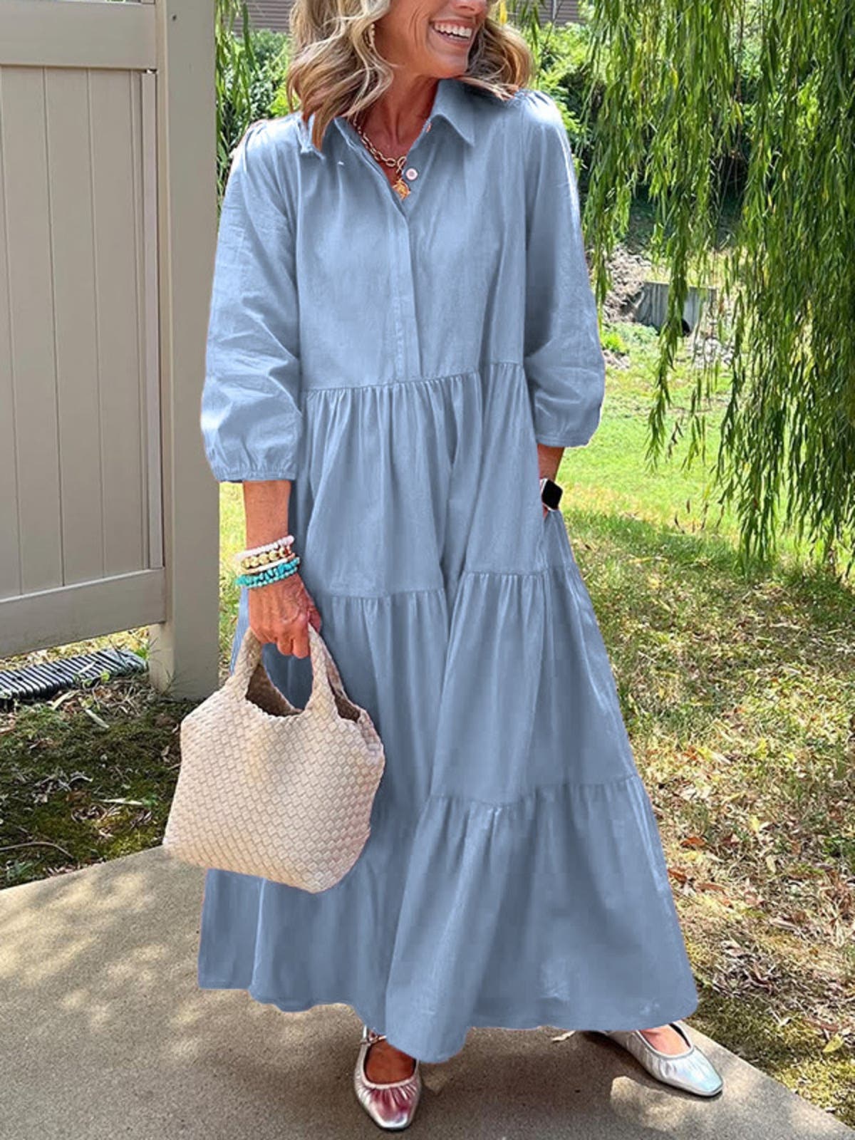Full Size Tiered Button-Front Maxi Shirt Dress Plus Size