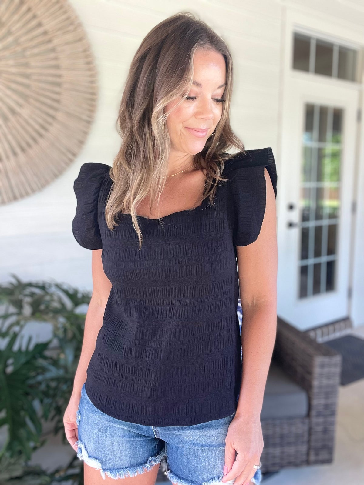 Square Neck Cap Sleeve Blouse