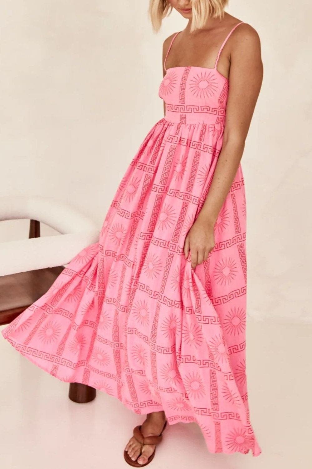 Cutout Back Printed Square Neck Maxi Cami Dress