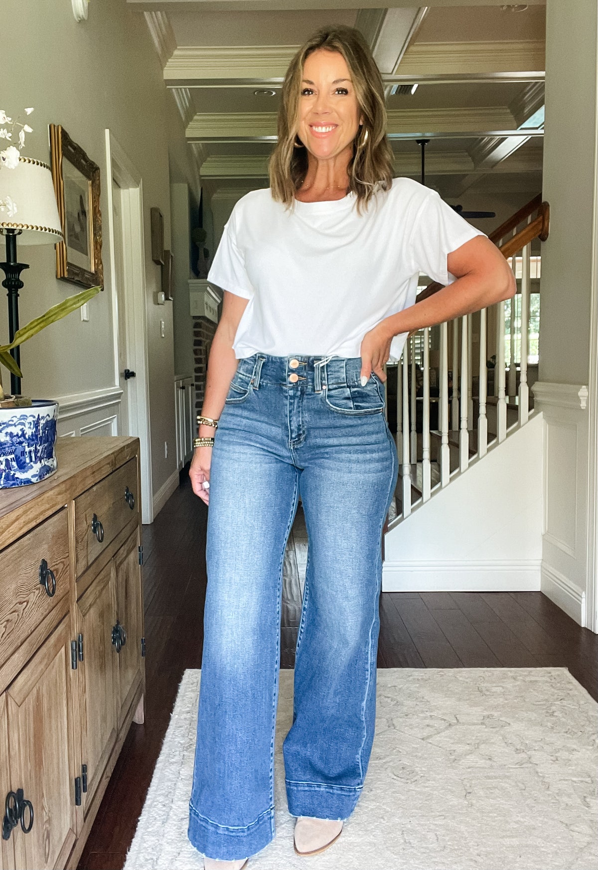 RISEN Full Size High Rise Ankle Wide Seam Detailed Jeans Plus Size