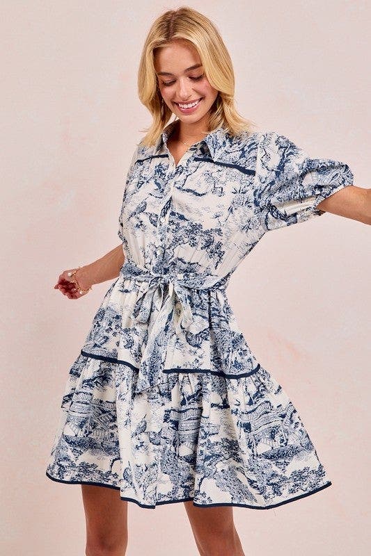 BiBi Woven Printed Tiered Dress
