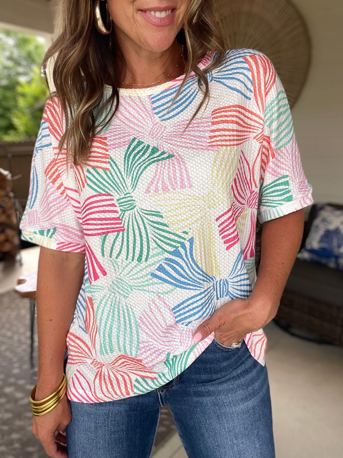 Printed Round Neck Half Sleeve Top
