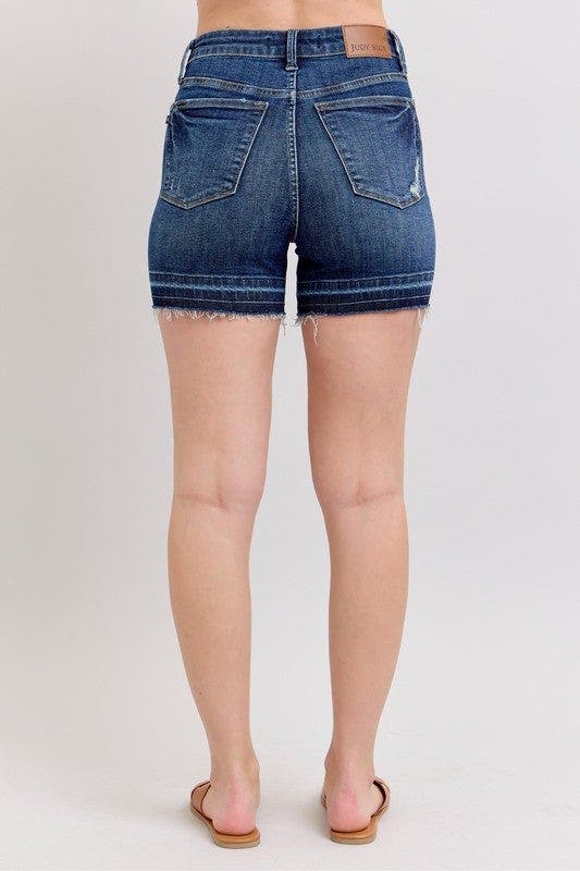 Judy Blue Full Size High Waist Tummy Control Destroy Release Hem Denim Shorts Plus Size