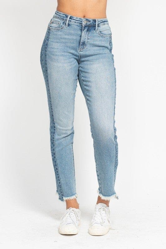Judy Blue Full Size Vintage Wash Side Panel Detail with Fray Hem Slim Plus Size