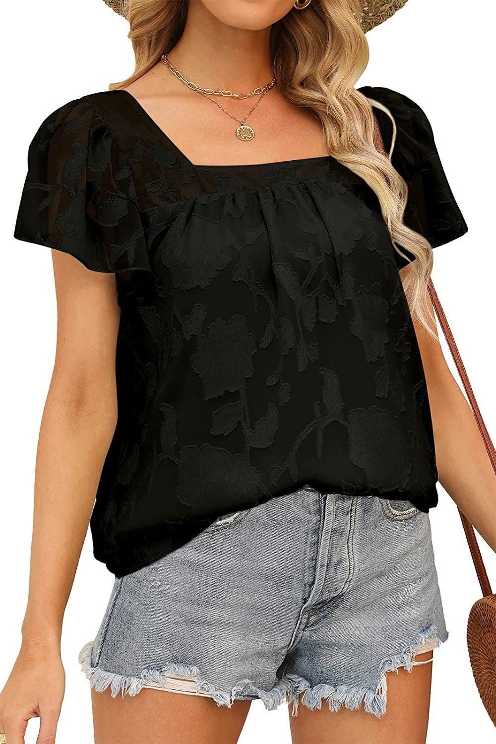 Square Neck Short Sleeve Blouse