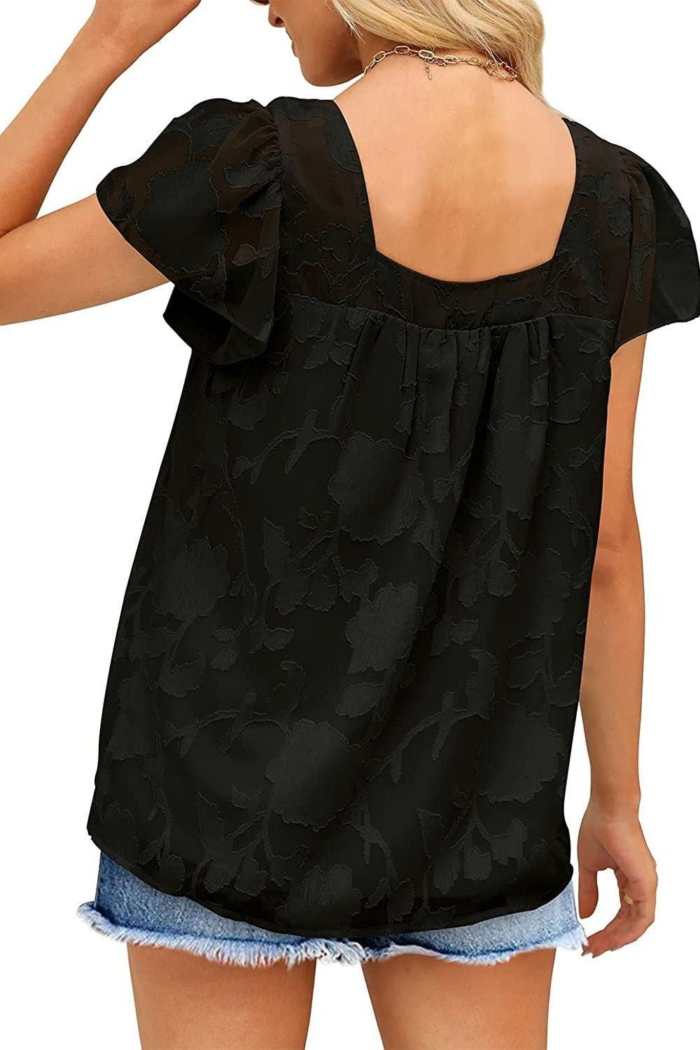 Square Neck Short Sleeve Blouse