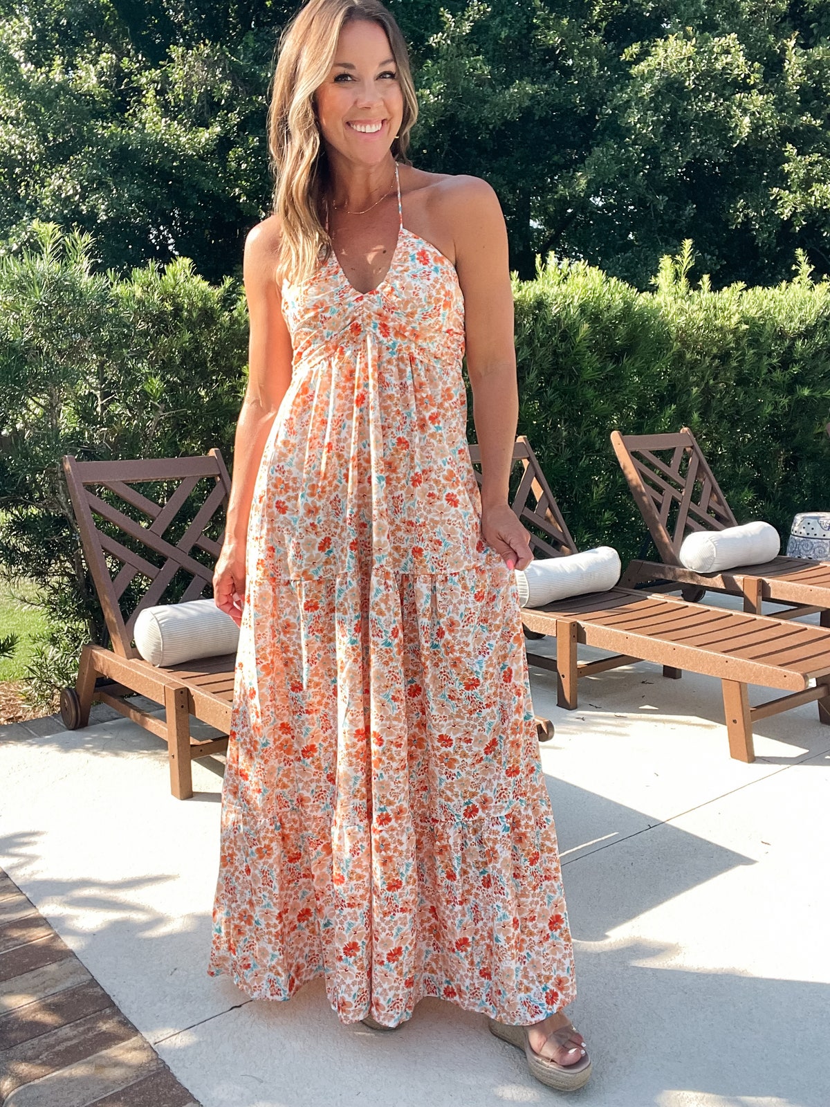 Tiered Halter Neck Printed Cami Dress