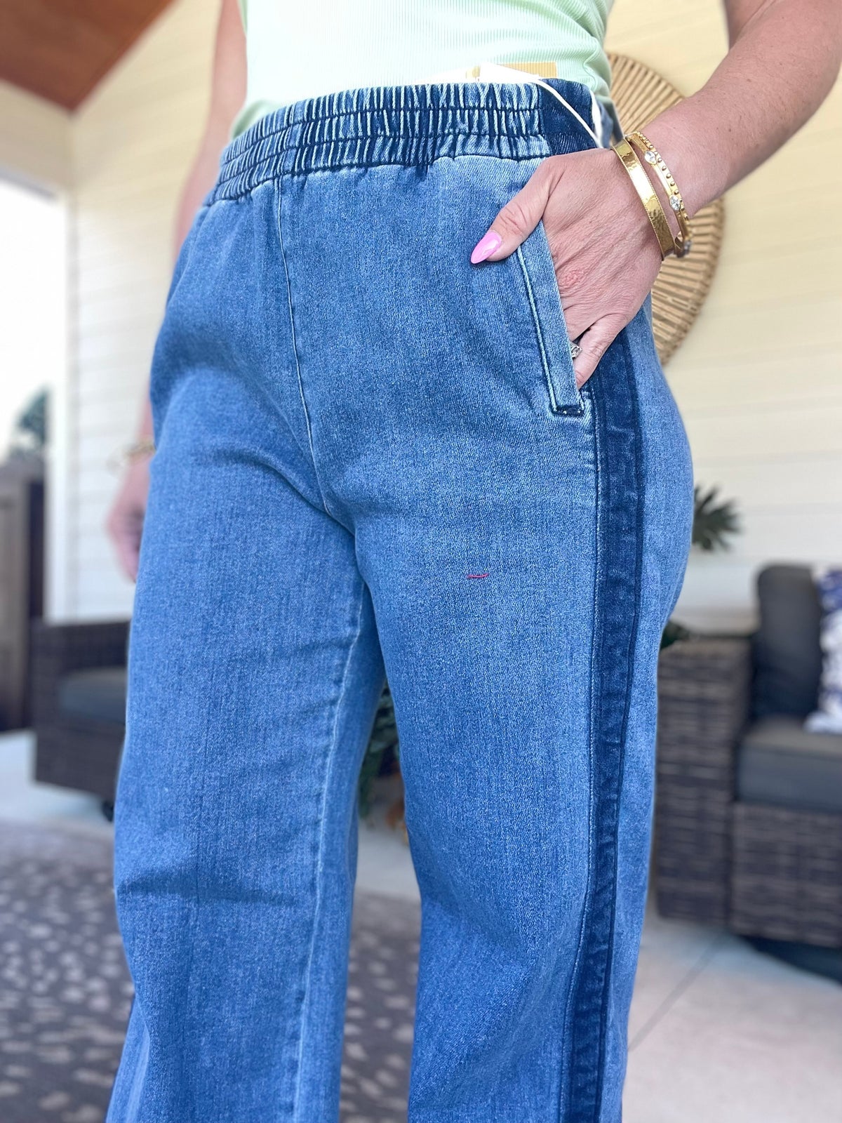 RISEN Full Size Elastic Waist Wide Leg Jeans Plus Size