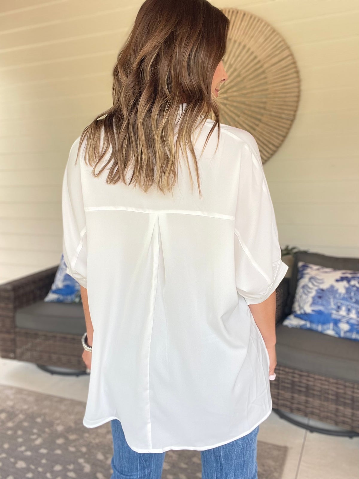 Collared Neck Three-Quarter Sleeve Shirt