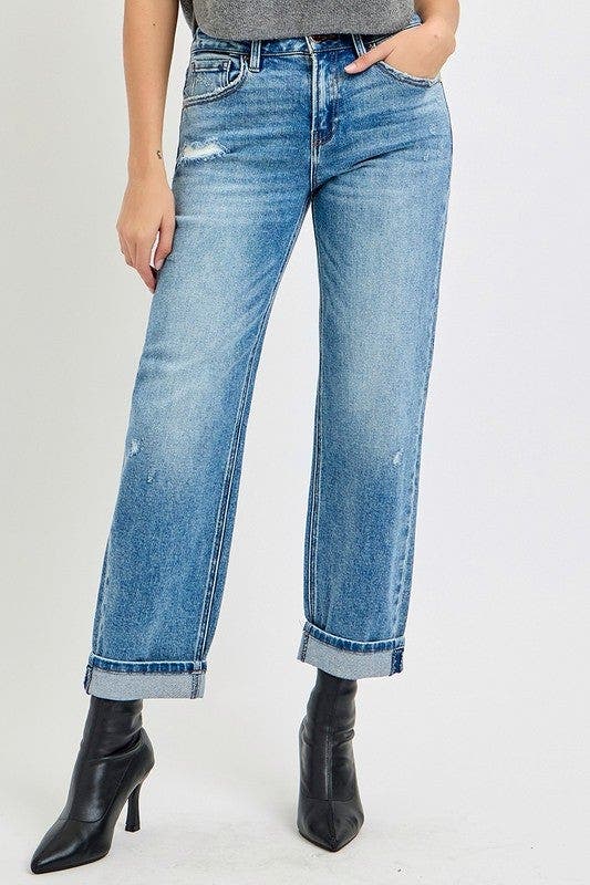 RISEN Full Size High Rise Ankle Boyfriend Distressed Jeans Plus Size